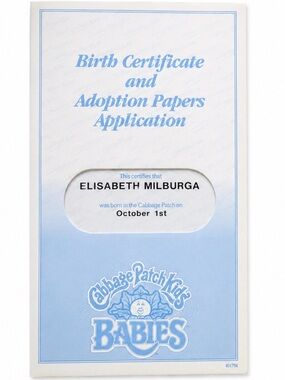 Cabbage Patch Kids Birth Certificate & Adoption Papers - add on to doll purchase